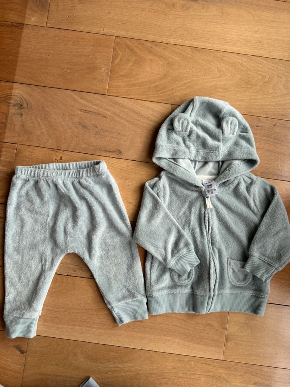 Carters Baby Hooded Terry Set in Light Blue Size 6 Months